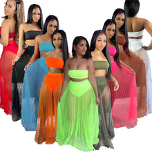 Load image into Gallery viewer, Women Lace Mesh Maxi 3 PCs Skirt Set