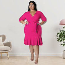 Load image into Gallery viewer, Plus Size V Neck Dress