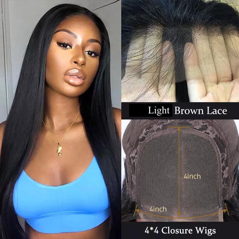 4x4 Closure Wig HD Wig 100% Human Hair Wigs Indian Virgin Hair
